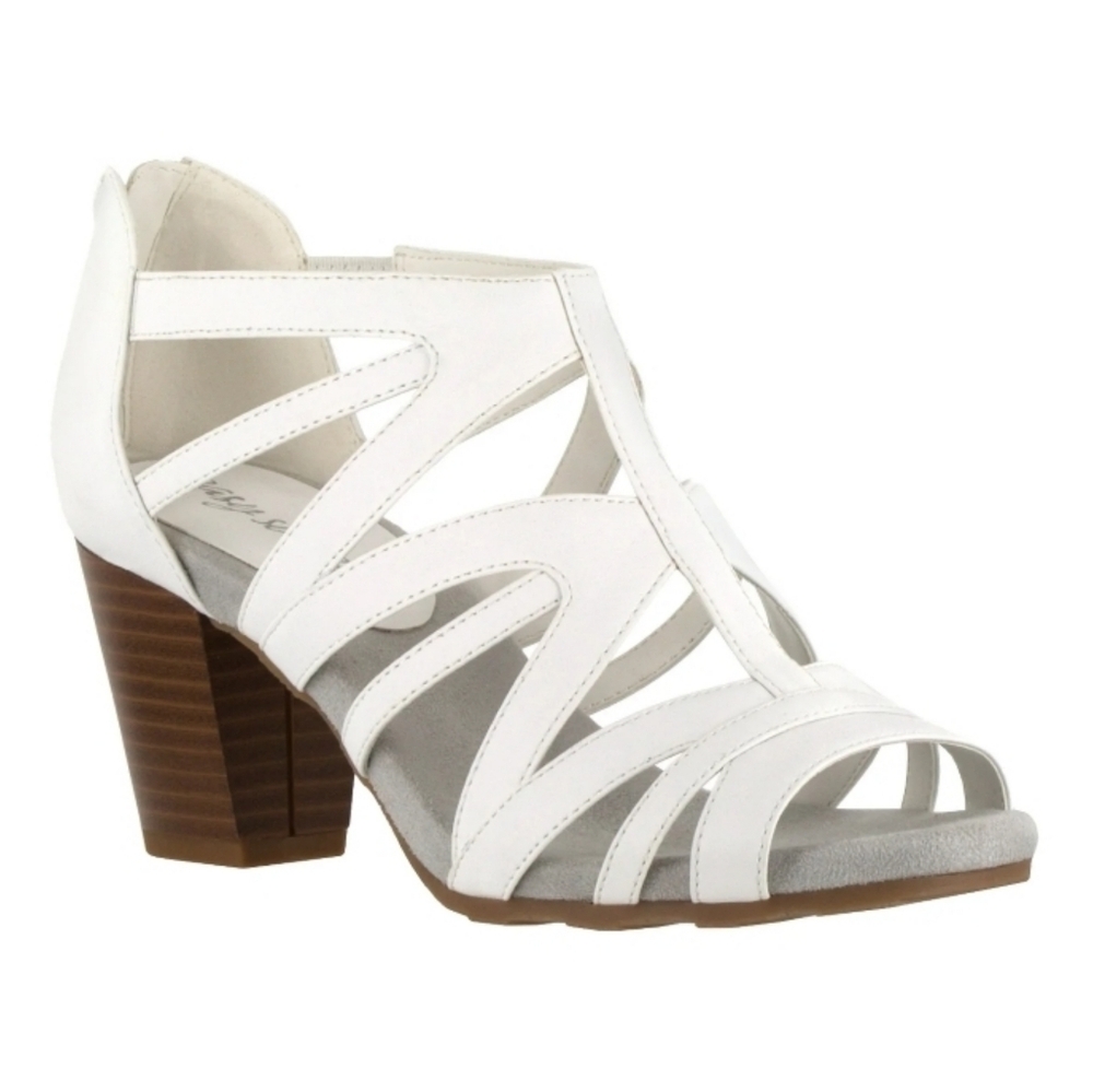 Easy Street Amaze White Strappy Cage Sandals Wide Block Heel 7.5 W